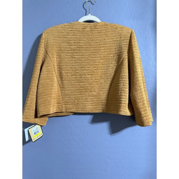 Maya Brooke Mustard Textured Open Front Blazer Jacket Size 14 Polyester/Spandex - Picture 2 of 5